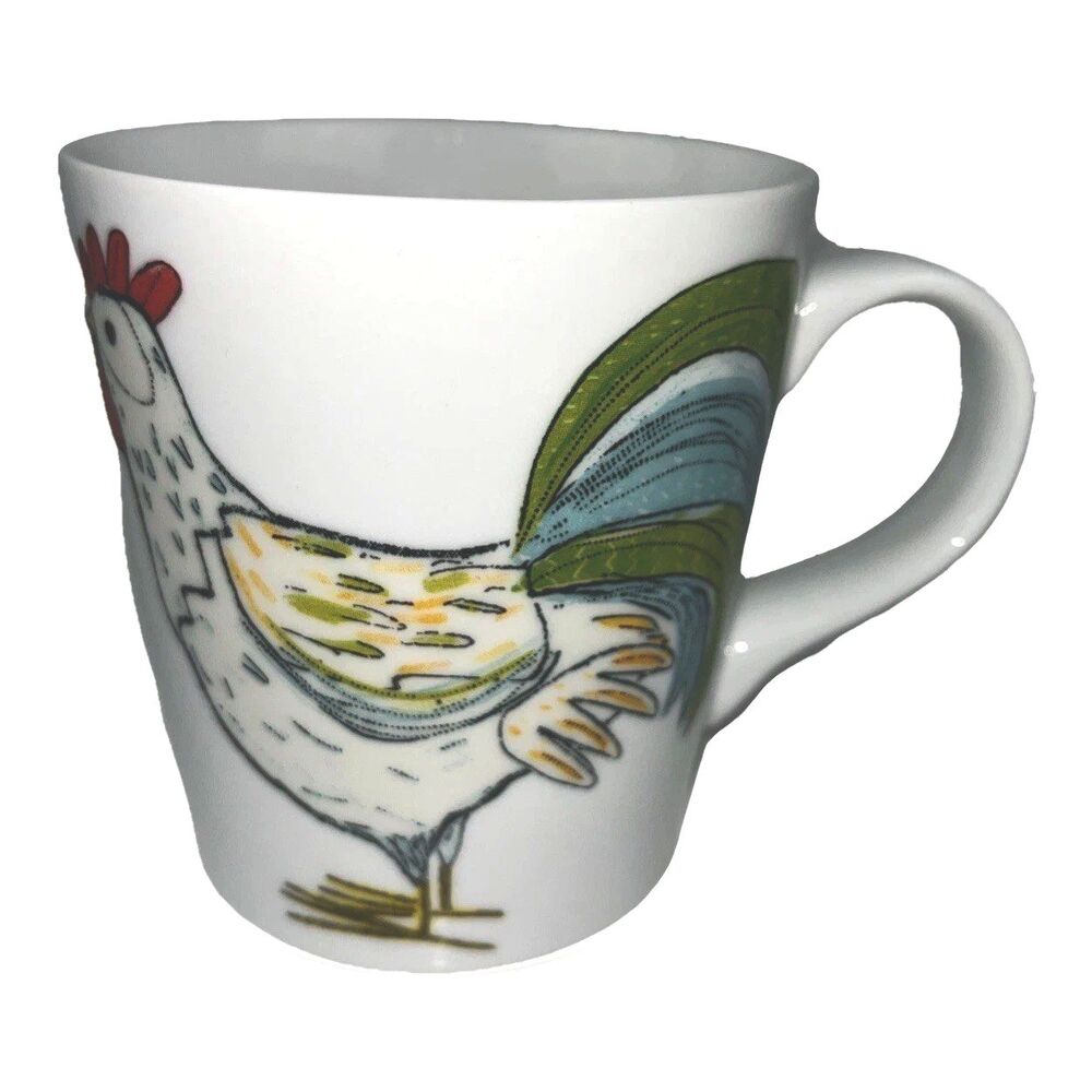 Crate & Barrel Rise And Shine Rooster Coffee Cup Mug Country Farmhouse 16oz